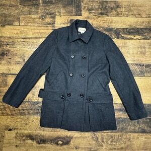 Grane Wool Blend Pea Coat Double Breasted Jacket Gray Womens Size L